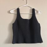 Quince  Cropped Square Neck Ribbed Knit Tank in Blue Gray Size Medium Photo 2