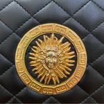 Vintage Unbranded Black Quilted Leather Medusa Sunburst Medallion Crossbody Bag Photo 12