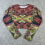 Long Sleeve Crop Top Geometric Pattern Y2K Style Fitted Tee Size S Boho Hippee Red Photo 0