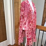 Umgee  Pink Red Floral mixed media Kimono ruffle open front Top M L Photo 2
