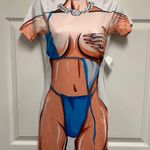 Jireh Body Art Print Turtleneck Short Sleeve Bodycon Mini Dress Photo 3