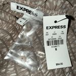 EXPRESS ‎ Latte & White Speckled Smoked Long Sleeve Ruffle Neck Blouse NWT $64 M Photo 8