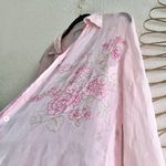 Hannah S 1990s Sheer pink floral print blouse with lace trim embroidered top blouse 100% SILK  #fairy #fairycore Photo 1