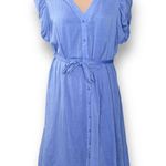 DKNY Dress Blue Chambray Front Button Vneck Short Puff Sleeve Midi Size 16 Photo 9