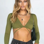 Princess Polly  Mazie Long Sleeve Tie Back Knit Green Cropped Top Size 4 Photo 0