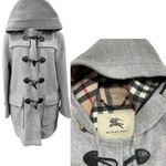 Burberry London Women's Gray Hooded Wool Duffle Coat Sz 14 Photo 1