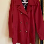 L.L.Bean red trench coat jacket with plaid lining Photo 1