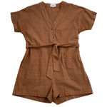 FRNCH  Paris Romper Womens Classic Beachy Ribbed‎ Mustard Tie Waste Photo 0