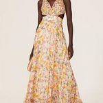 Mac Duggal  Yellow Floral Chiffon Lace Up Tie Up Back Gown Dress Photo 0