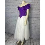 American Vintage 1980s Nation-Wide Purple Satin & White Tulle Gown Rose Appliqué Sleeves USA S Photo 8