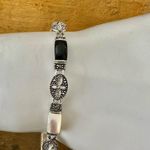 Sterling Silver Black Onyx Mother Of Pearl And Marcasite Bracelet Photo 10