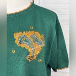 CRICKET LANE Vintage 80's Short Sleeve Embroidered Sweater Scallop Trim Green Photo 1