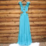 Mac Duggal 70254 Womens Blue Ruffled Shoulder Cut Out Lace Up Gown Dress Photo 6