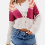 American Eagle Striped Cardigan Cropped Button Front Long Sleeve Size M NWOT Photo 0