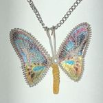 Colorful Boho Butterfly & Faux Pearl Silver Tone Pendant Necklace Photo 0