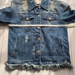 Iris  Blue Denim Jacket Fringe Hem Distressed Size Small Photo 8