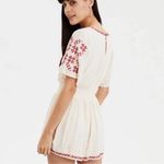American Eagle Boho Embroidered Romper Cream Red Floral Embroidery Size XS Photo 1