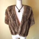 Vintage Light Brown Fur Stole Wrap Satin Lining Pockets Elegant Evening Shawl Size undefined Photo 0