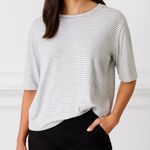 Vince  Striped White Crop T-shirt XL Extra Large‎ Soft Cotton Blend Casual Photo 0