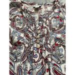 Liz Claiborne Red White Blue Paisley Pleated V Neck Linen Blend Blouse Large Photo 3