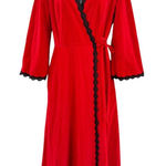 Vanity Fair Vintage  Womens House Coat Dressing Robe Sz 12‎ Red Black Lace Photo 0