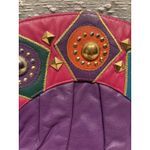 Vintage 80s Boho Colorblock Leather Crossbody Purse Geometric Studded Bag Tassle Photo 2
