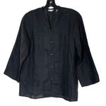 Laura Ashley  Button TOP 3/4 Sleeve BLACK Linen Size MP Photo 0