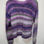 Handmade Purple Cable Knit Grannycore Sweater Purple Gray Chunky Stripe Size M Colorful Photo 1