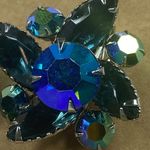 Shades of Blue Vintage Earrings Clipon Aurora Borealis Marquise Round Rhinestone Photo 11