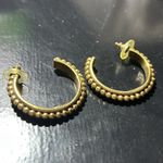 Oscar de la Renta Vintage  Signed 1990's 1-7/8" Gold Tone Textured Hoop Earrings Photo 2