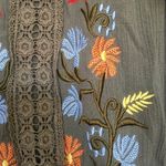 Paper Crane sleeveless top Small olive green boho embroidered flowers on front Photo 3