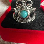 Vintage Boho Style Faux Turquoise Stainless Steel Ring Size 8 Silver Photo 1