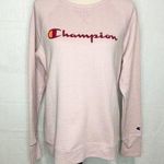 Champion Sweater Womens Sz M Pink Pullover Sweatshirt Athleisure Spell Out Photo 0