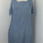 Elan  Pocket Denim Womens Shift Dress Size M Cold Shoulder Frayed Hems Blue Photo 0