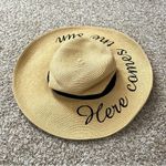 Women’s Wide Brim Floppy Here Comes the Sun Straw Hat Vacation Black Tan Photo 4