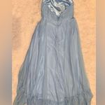 Mac Duggal NWOT  Halter Neck Tiered Ruffle Satin light blue Gown sz 4 Photo 4