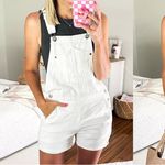 Old Navy New  overalls white denim slouchy jeans shortall ecru pockets romper Photo 1