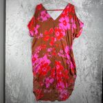 CAbi Tahitian Cover Up Floral Print Cold Shoulder Brown Pink Red Bohemian XS/S Photo 2