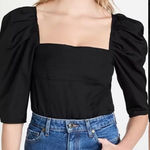 Vince NWT ‎ DRAPED 3/4 SLEEVE SQUARE NECK POPLIN TOP BLOUSE BLACK Photo 0