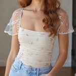 Le lis  Mesh Cream Champagne Gold Star Bodysuit Size Medium New With Tags Photo 0