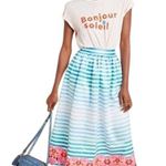 Anthropologie MANISH ARORA Seraphina Striped Midi Skirt Satin Teal Blue NWT 0 Photo 0