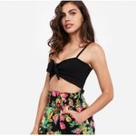 EXPRESS  x Rocky Barnes Black Smocked Bow Tie Front Crop Top Stretchy Size L Photo 7