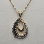Vintage Ross Simons Gold Plated Sterling Silver, Sapphire, & Diamond Necklace Blue Photo 1
