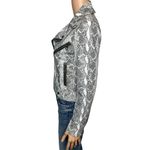Alice + Olivia Lambleather Snake Print Moto Jacket Size Small Cropped Black White Photo 10