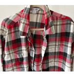 Old Navy  Womens Size XL The Boyfriend Shirt Flannel Red Beige Green Photo 2