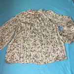 H&M floral semi sheer long raglan sleeve smocked cuff ruffle tie collar size M Photo 1