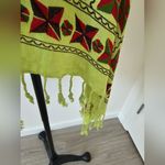 Lime Green Geometric Pattern Red Stars Neck Wide Scarf Shawl with Fringe Photo 3