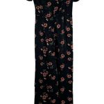 Xhilaration Jumpsuit Womens M Black Floral Satin Crepe Waist Tie V-Neck Fall Photo 3
