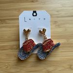 Leith Cowboy Hat Rhinestone Drop Earrings - Red/Blue/Gold Tone - NWT Photo 2