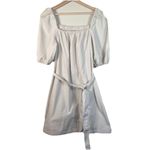 Faherty  Khai Beige Belted Tie Waist Puff Sleeve Square Neck Cotton Poplin‎ Dress Photo 2